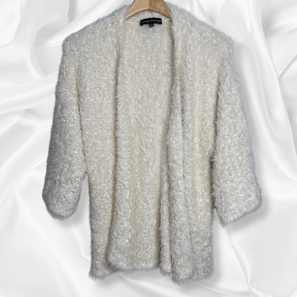 Catherine Malandrino Cream Ivory Textured Open Front Cardigan Sweater | Size XS